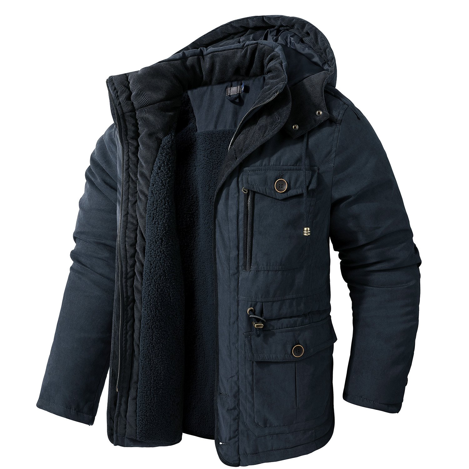 Casual Wear Pocket Cold Winter Cotton Padded Wadded Jacket Long Men Coat