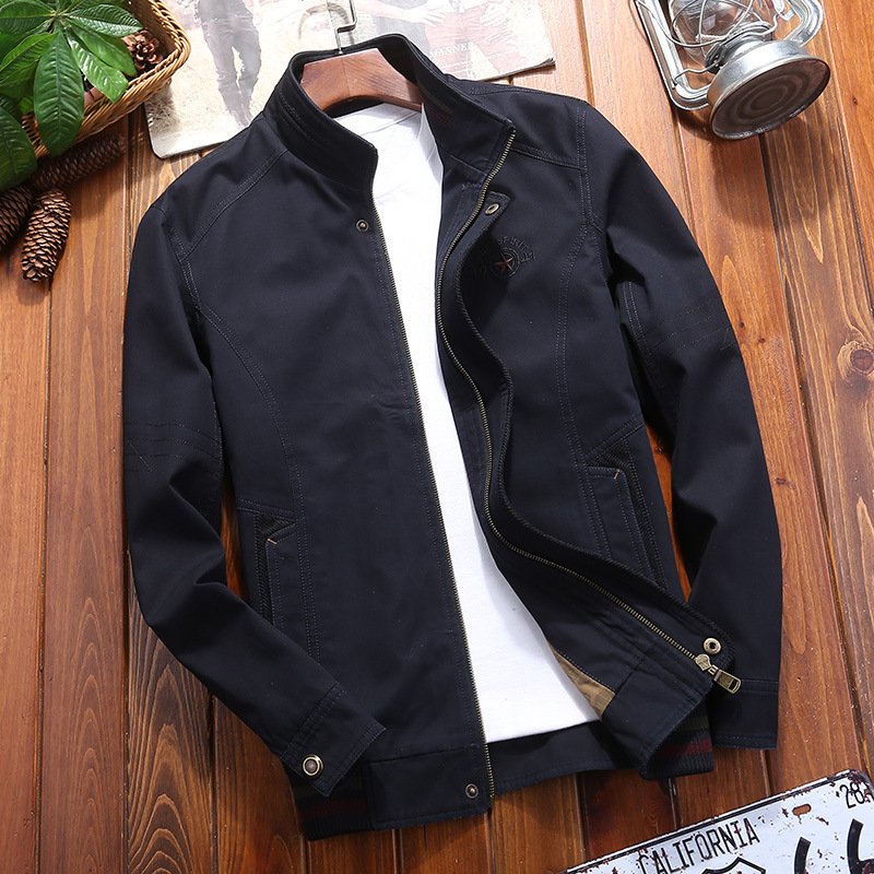 Spring and Autumn Men's Casual Jacket Cotton Stand Neck Top Large Top Work Coat