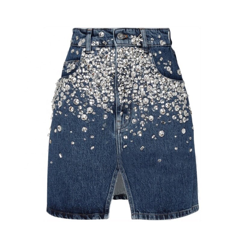 Beaded Crystal Gems Cotton Denim Jean Jacket Chaqueta De Mujer