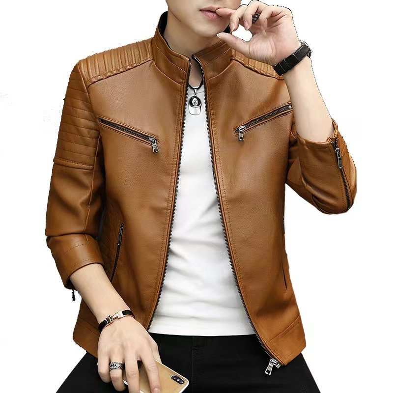 Customized Men'S Jackets With Samples For Spring And Autumn 2024 Stand Up Collar Oversized Youth Pu Leather Jacket For Men