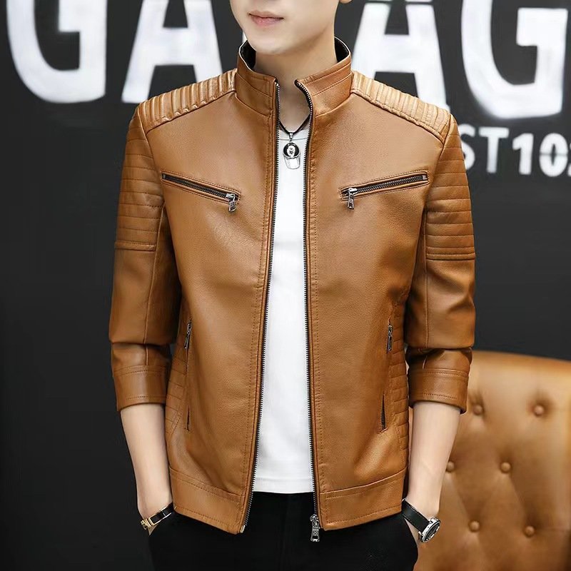 Customized Men'S Jackets With Samples For Spring And Autumn 2024 Stand Up Collar Oversized Youth Pu Leather Jacket For Men
