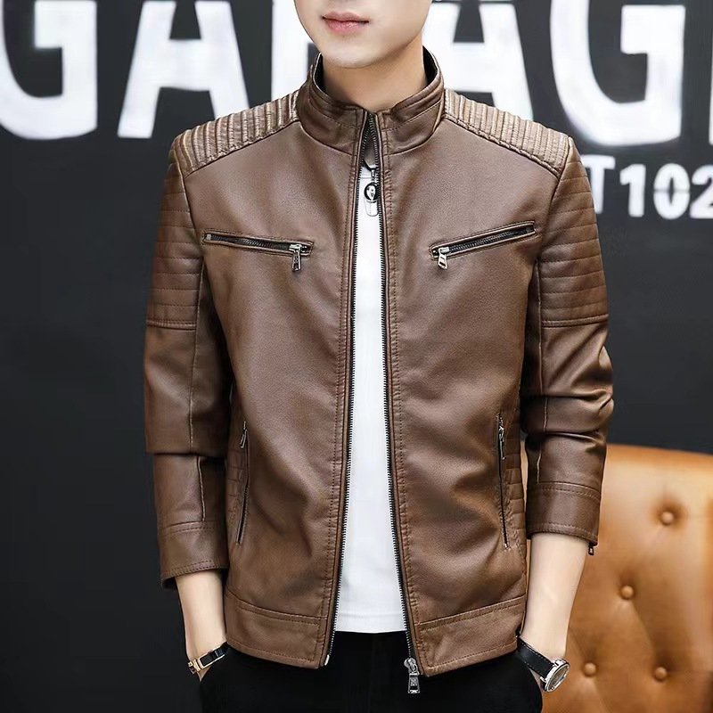 Customized Men'S Jackets With Samples For Spring And Autumn 2024 Stand Up Collar Oversized Youth Pu Leather Jacket For Men