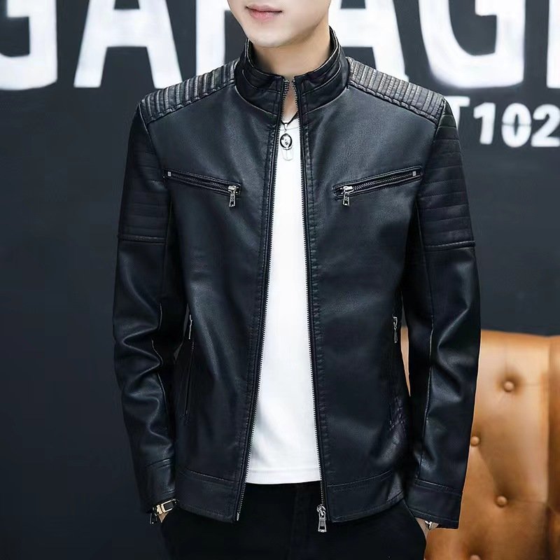 Customized Men'S Jackets With Samples For Spring And Autumn 2024 Stand Up Collar Oversized Youth Pu Leather Jacket For Men