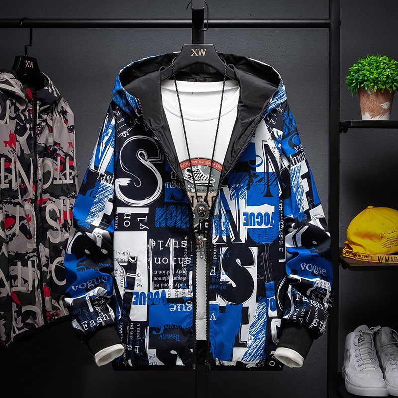New jacket men's 2023 Spring and Autumn camouflage hooded slimming jacket men's Korean version trendy and handsome double-sided