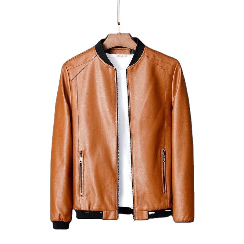 Customized LOGO Autumn/Winter Plus 8xl Fashion Men's Leather Jacket Solid Color Zipper Artificial Leather Casual Pu Jacket Men's