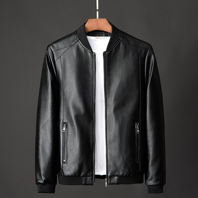 Customized LOGO Autumn/Winter Plus 8xl Fashion Men's Leather Jacket Solid Color Zipper Artificial Leather Casual Pu Jacket Men's