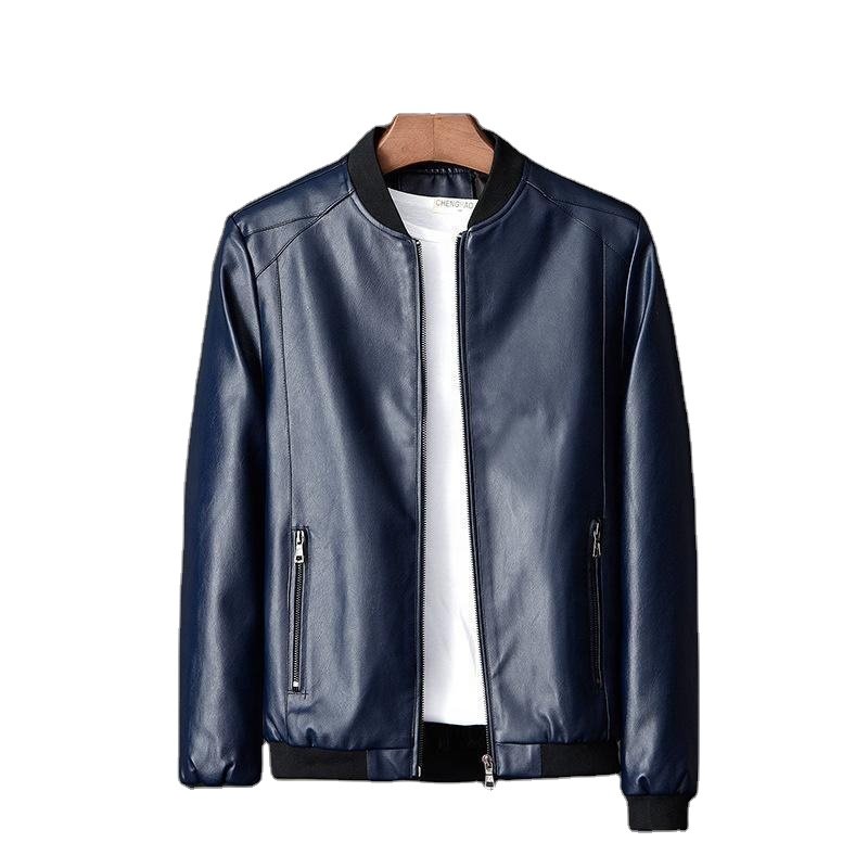 Customized LOGO Autumn/Winter Plus 8xl Fashion Men's Leather Jacket Solid Color Zipper Artificial Leather Casual Pu Jacket Men's