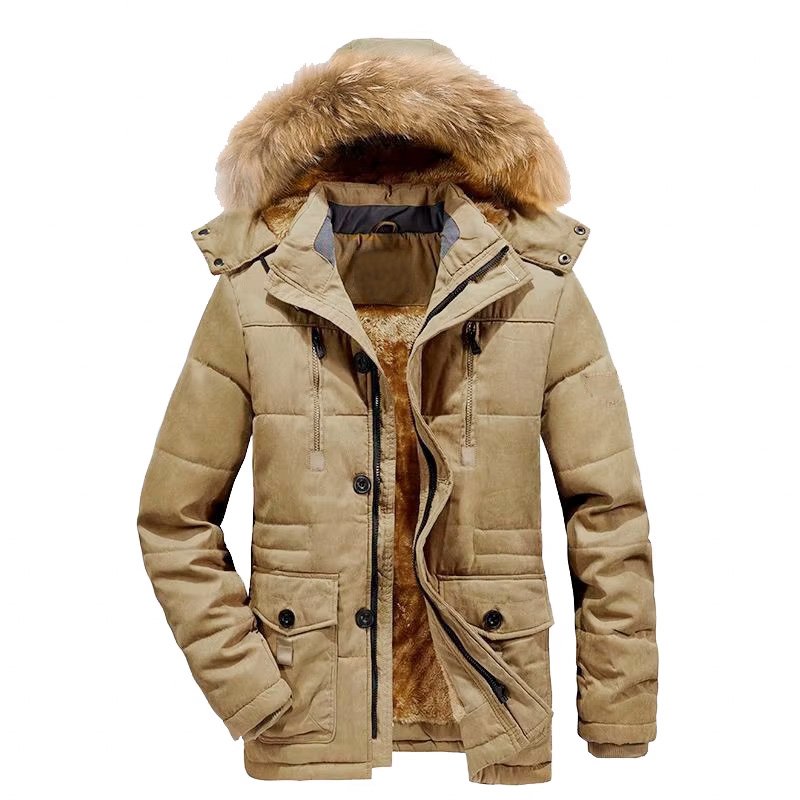 Hot Sale Men Custom Fashion Winter Jacket Men's Fur Hooded Warm Padded Coat Male Parka Jacket