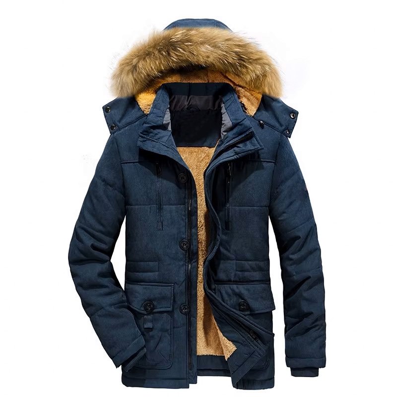 Hot Sale Men Custom Fashion Winter Jacket Men's Fur Hooded Warm Padded Coat Male Parka Jacket
