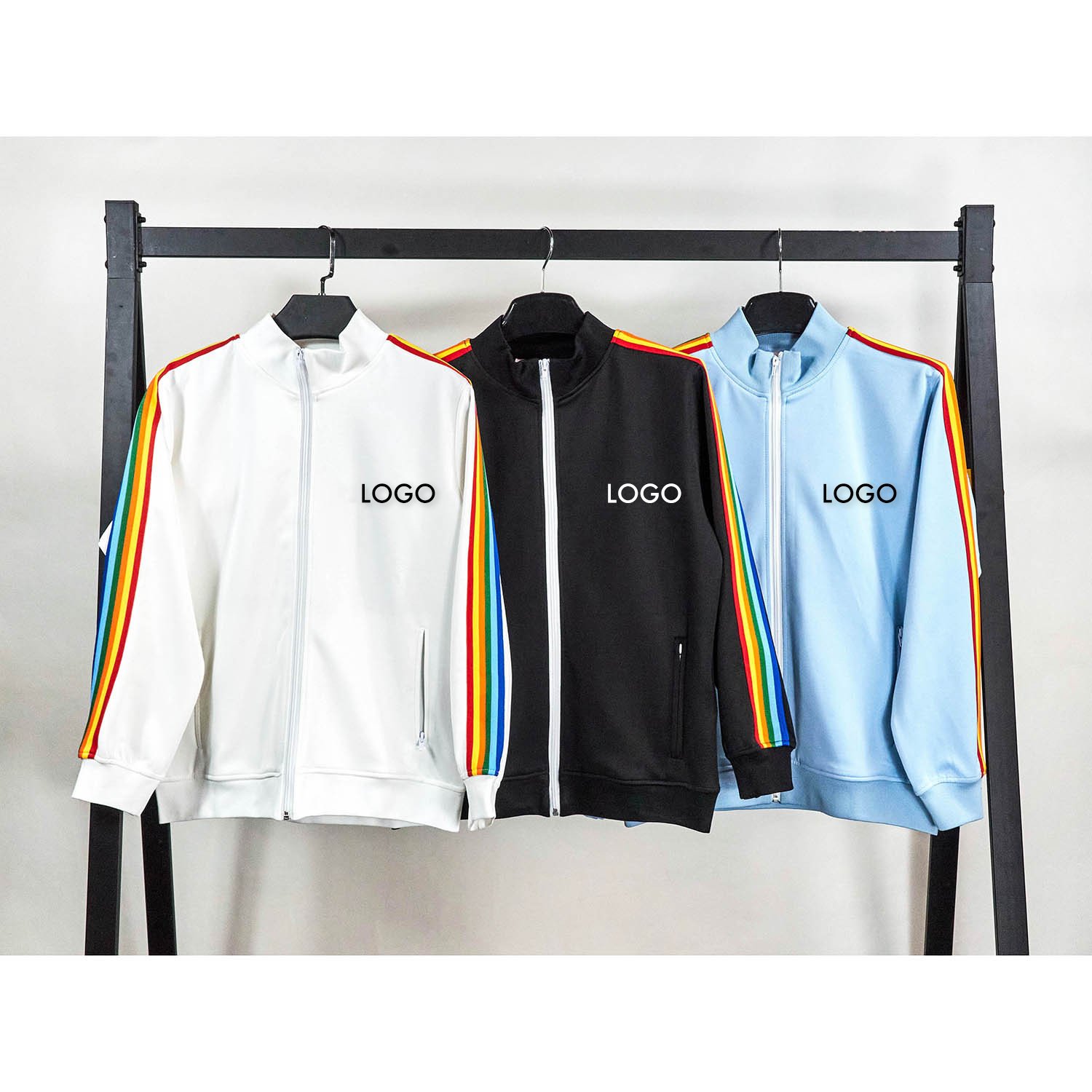 Autumn Trendy Retro Color Side Striped Zip Up Jacket Loose Solid Color Sportswear Top Men's Jacket