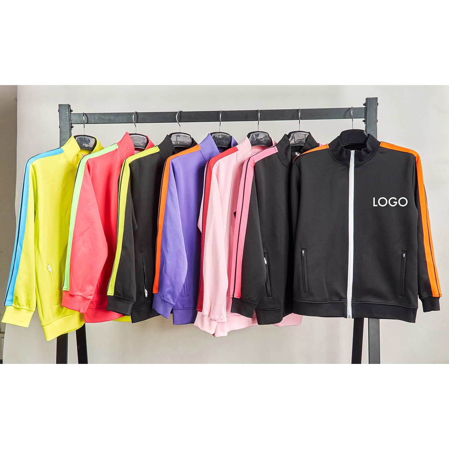 Autumn Trendy Retro Color Side Striped Zip Up Jacket Loose Solid Color Sportswear Top Men's Jacket