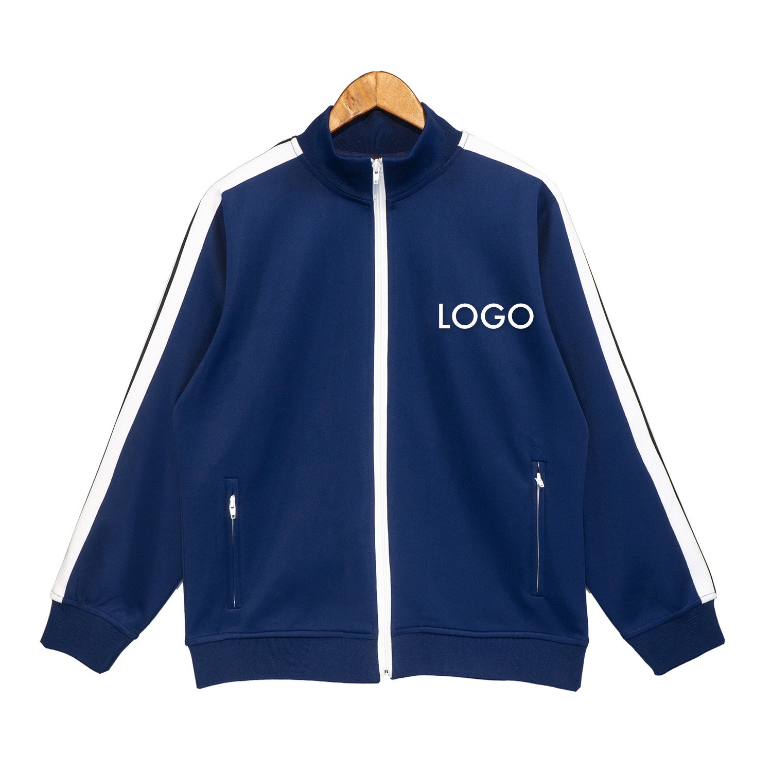 Autumn Trendy Retro Color Side Striped Zip Up Jacket Loose Solid Color Sportswear Top Men's Jacket