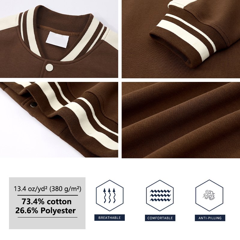 YLS Wholesale Custom Logo Contrast Color Cotton 380gsm Baseball Jacket Embroidery Button Letterman Baseball Jacket Men's Jackets