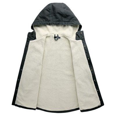 Solid Color Casual Long Sleeve Hooded Lamb Velvet Plus Size Top Outdoor Men's Jacket