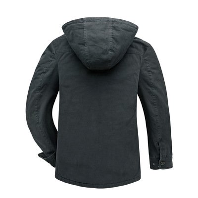 Solid Color Casual Long Sleeve Hooded Lamb Velvet Plus Size Top Outdoor Men's Jacket