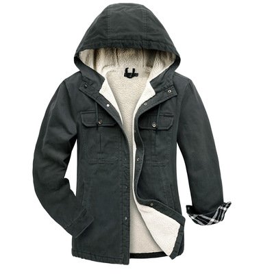 Solid Color Casual Long Sleeve Hooded Lamb Velvet Plus Size Top Outdoor Men's Jacket