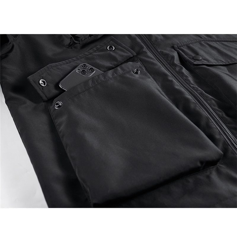 Oem Male Function Windbreaker Black Men's Techwear Cargo Jacket Coat Multi-pocket Hooded