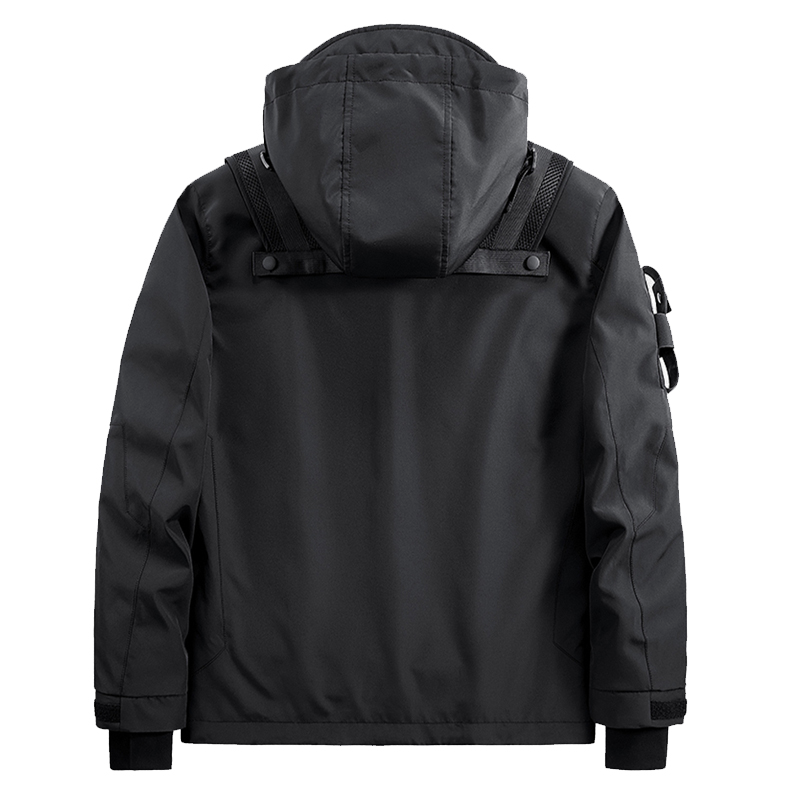 Oem Male Function Windbreaker Black Men's Techwear Cargo Jacket Coat Multi-pocket Hooded