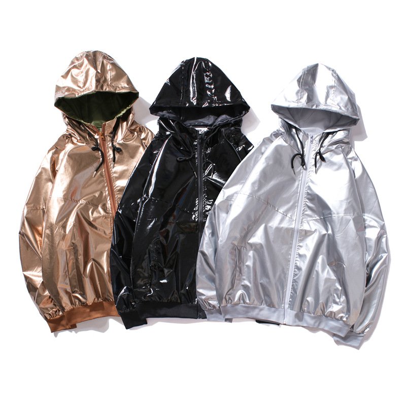 Men's shining hip hop style B-BOY windbreak jacket with hood