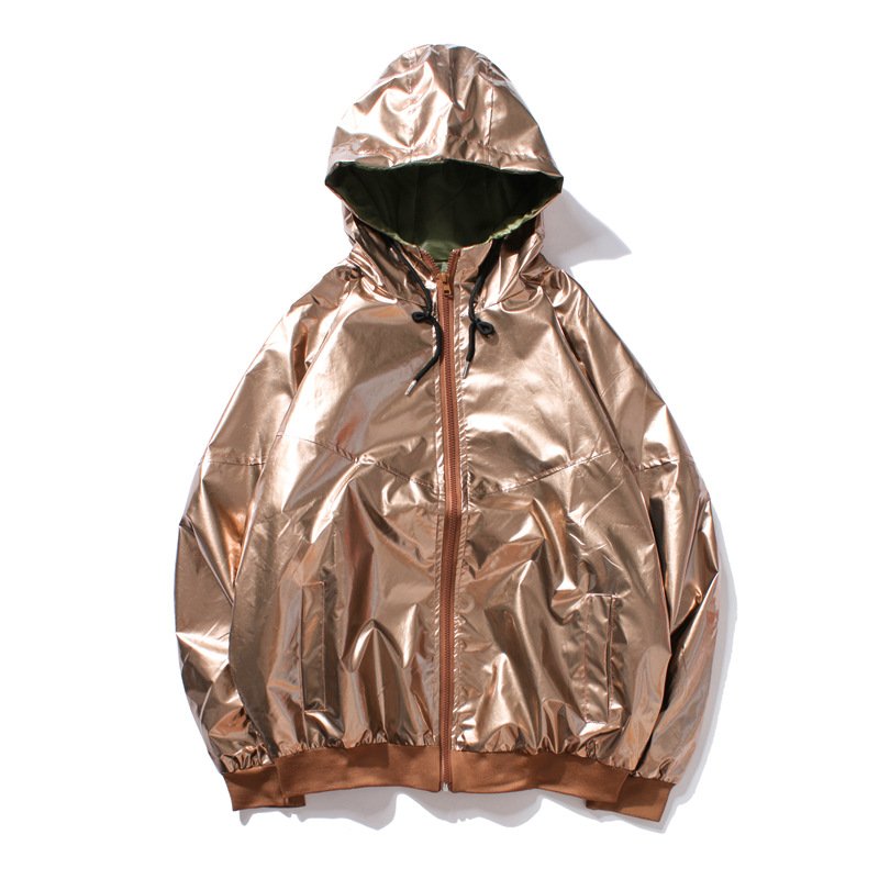 Men's shining hip hop style B-BOY windbreak jacket with hood