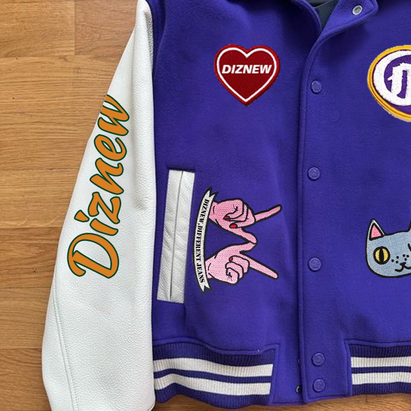 DIZNEW men's jacket Custom designer leather sleeves letterman jacket button cardigan varsity jacket MEN