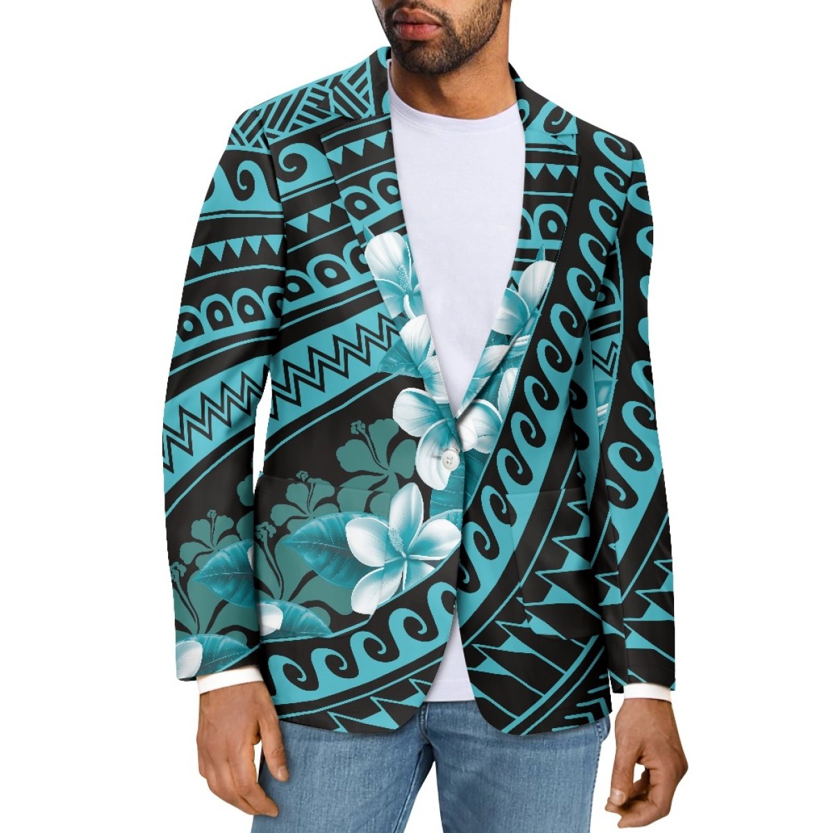 High Quality Custom Made Polynesia Tribal Print Loose Slim Fit Men's Suits Blazer Print On Demand Men's Jacket Suit