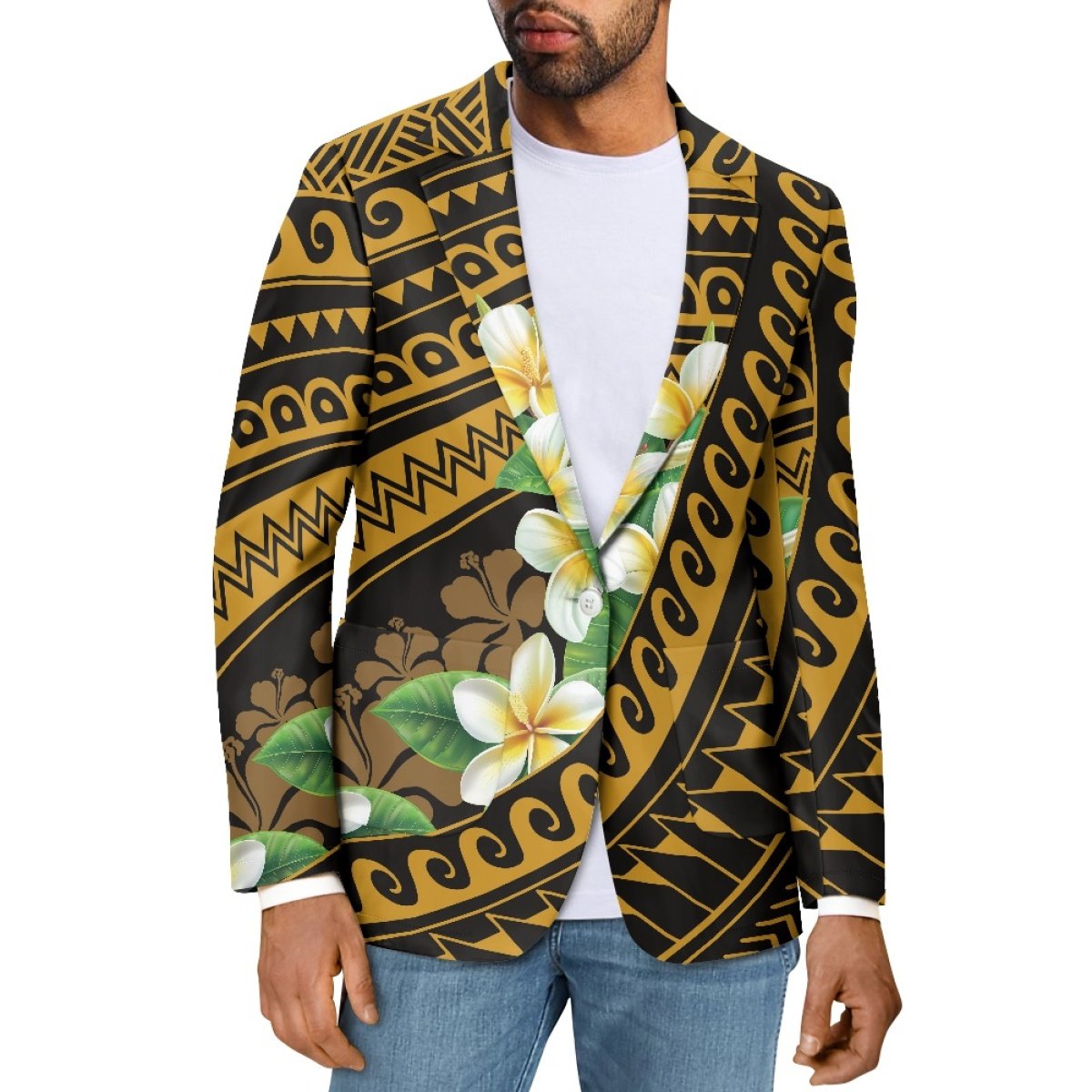 High Quality Custom Made Polynesia Tribal Print Loose Slim Fit Men's Suits Blazer Print On Demand Men's Jacket Suit