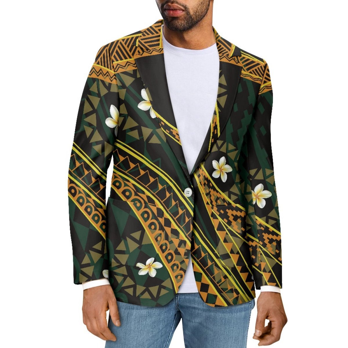 High Quality Custom Made Polynesia Tribal Print Loose Slim Fit Men's Suits Blazer Print On Demand Men's Jacket Suit