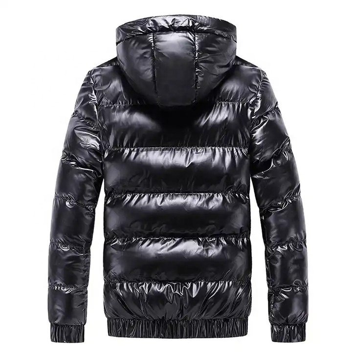 2024 wholesale fashion goose down feather shiny bubble coats hooded men's puffer jacket custom logo bubble jackets for men's