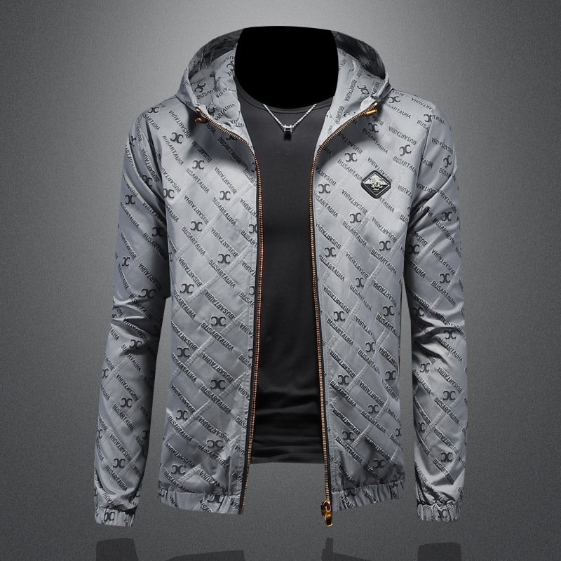 2024 Spring New Men's Jackets Business and Casual Large Fit Flip Collar Coat Personalized Print High end Men's Wear