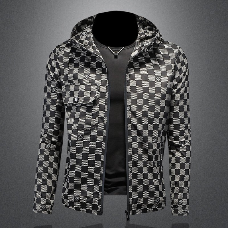 2024 Spring New Men's Jackets Business and Casual Large Fit Flip Collar Coat Personalized Print High end Men's Wear
