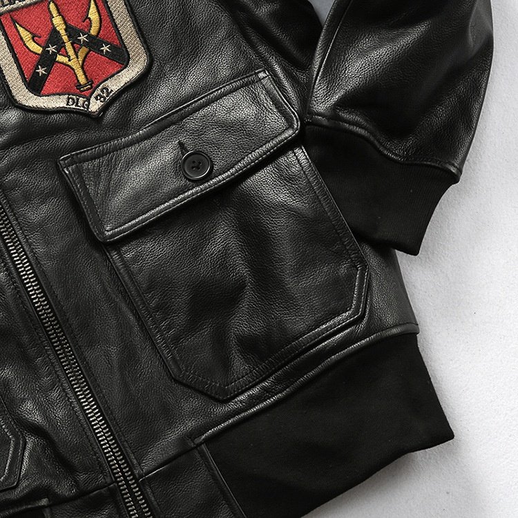 custom made winter heavy top gun maverick jacket detachable lamb fur collar bomber men's genuine leather Motorcycle jacket