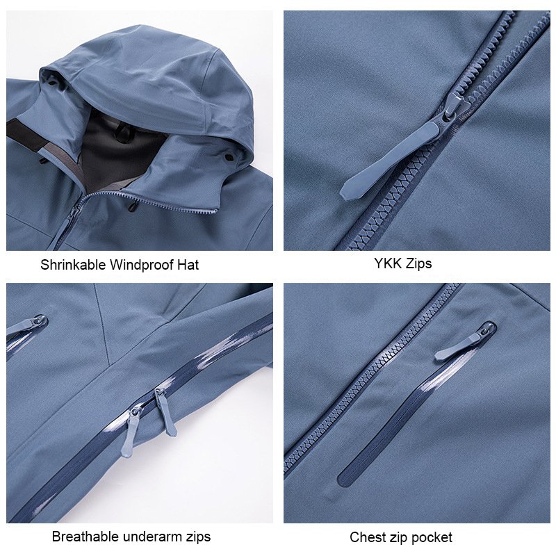 Men's Heated Waterproof Breathable Rain Jacket 3-Layer Function Hard Shell Windbreaker Long Length Zipper Closure Mountaineering