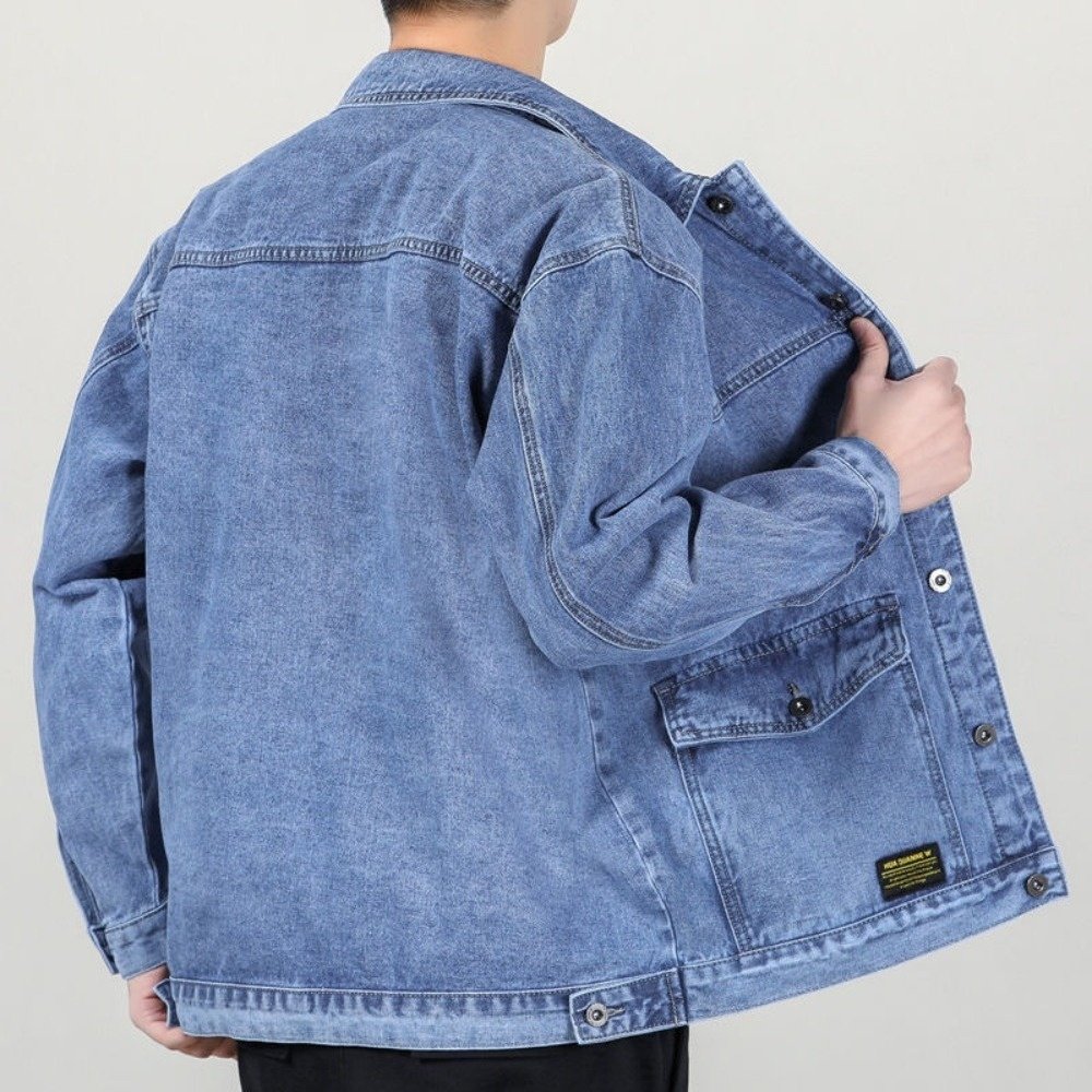 Fall High-End Denim Jacket Men'S Baggy Multi-Pocket Trend Matching Handsome Top Large Size Lapel Casual Jacket