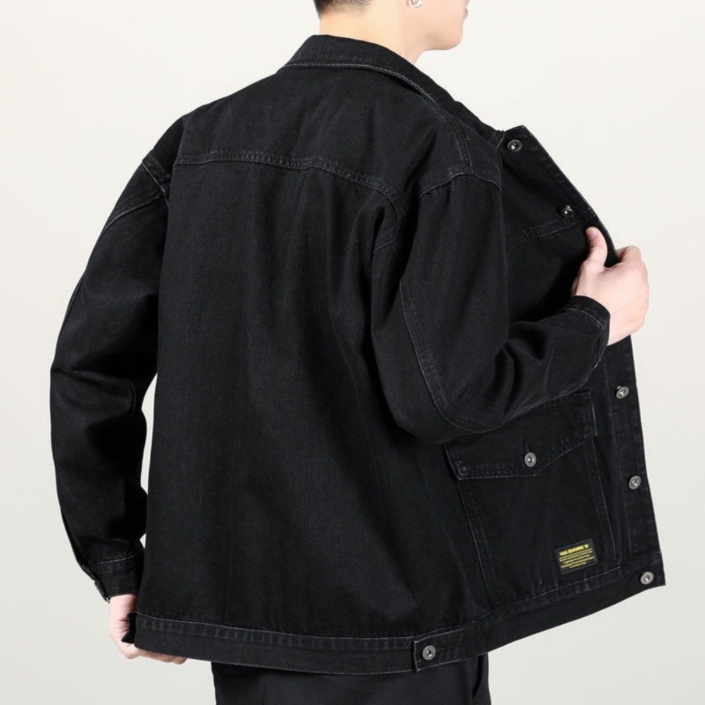 Fall High-End Denim Jacket Men'S Baggy Multi-Pocket Trend Matching Handsome Top Large Size Lapel Casual Jacket