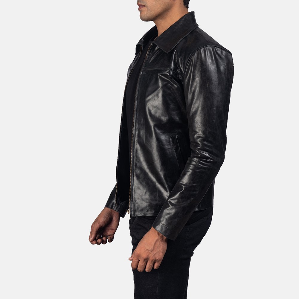 High Quality Men's Black Leather Jacket Mystical Pattern Breathable Heated Soft Wool Cotton Zip-Up Sport Stand Customizable
