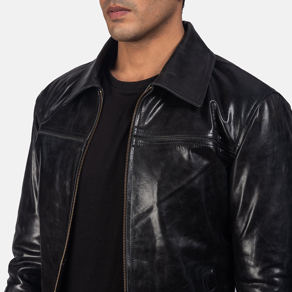 High Quality Men's Black Leather Jacket Mystical Pattern Breathable Heated Soft Wool Cotton Zip-Up Sport Stand Customizable
