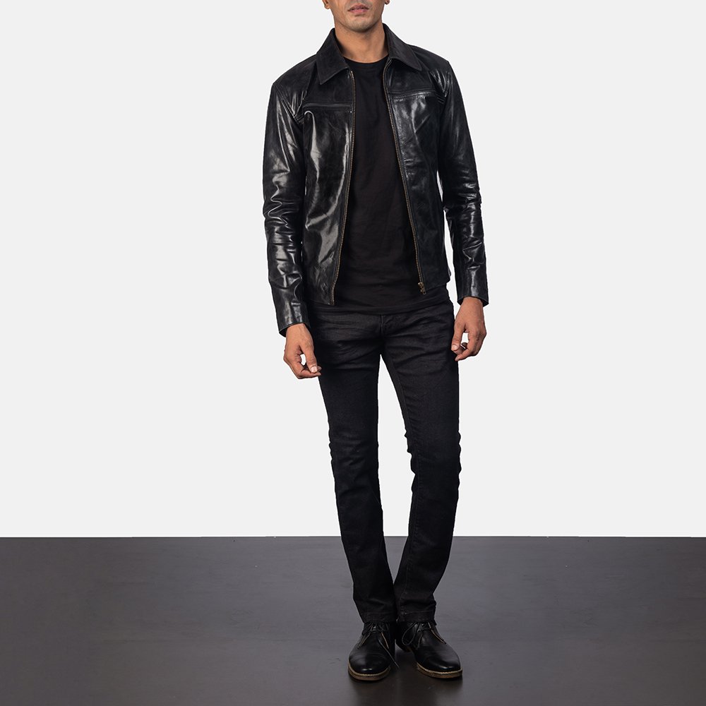 High Quality Men's Black Leather Jacket Mystical Pattern Breathable Heated Soft Wool Cotton Zip-Up Sport Stand Customizable