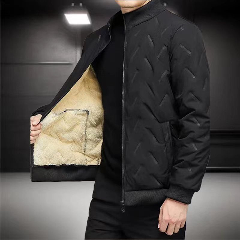 Winter new style stand-up collar plus velvet thickened long-sleeved men's cold-resistant warm jacket men's tops