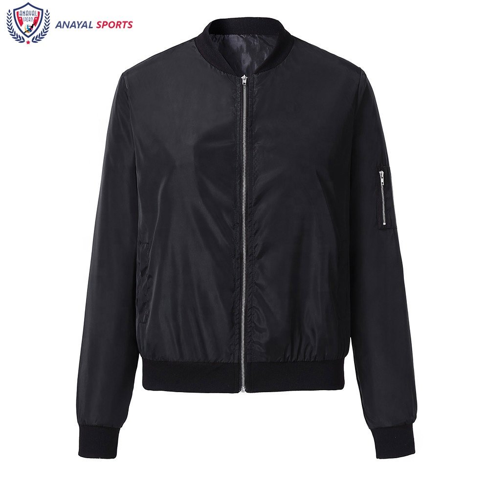 Black Color Women's Jackets Satin Polyester High Quality Best Custom Made Bomber Jackets