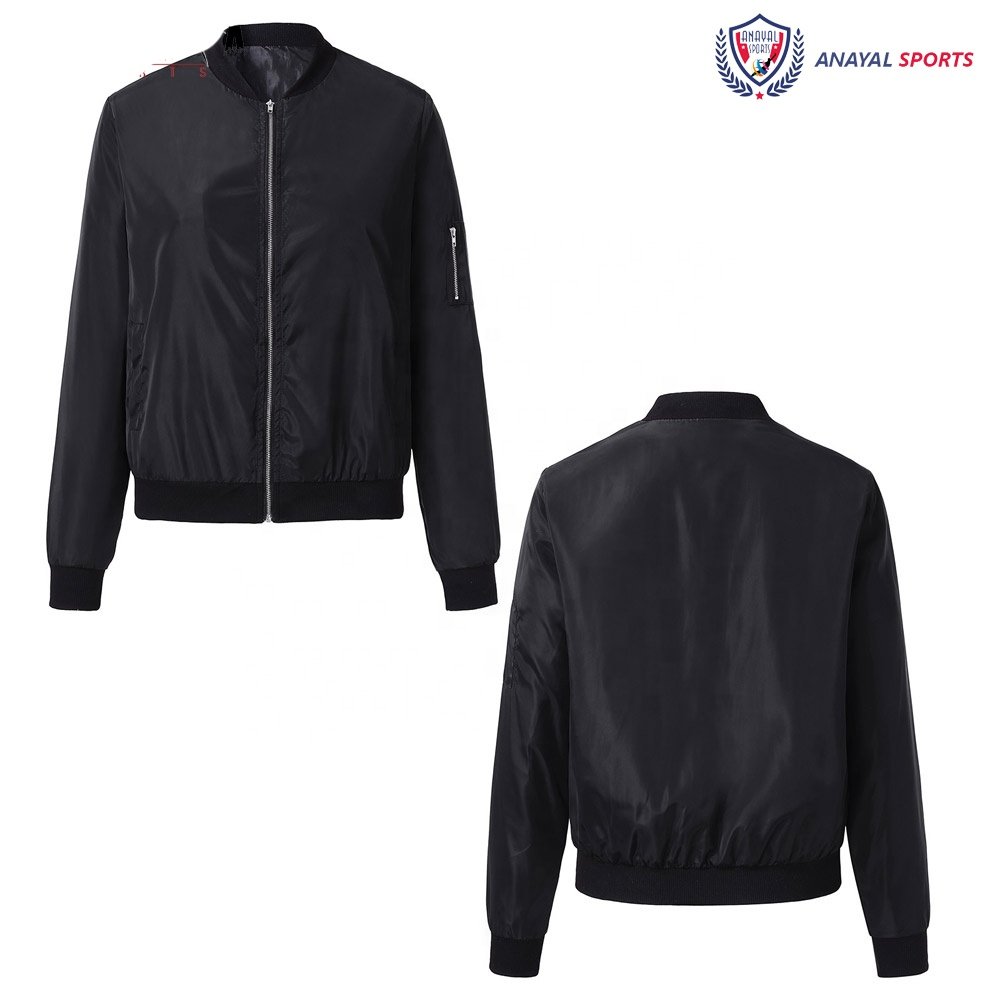 Black Color Women's Jackets Satin Polyester High Quality Best Custom Made Bomber Jackets