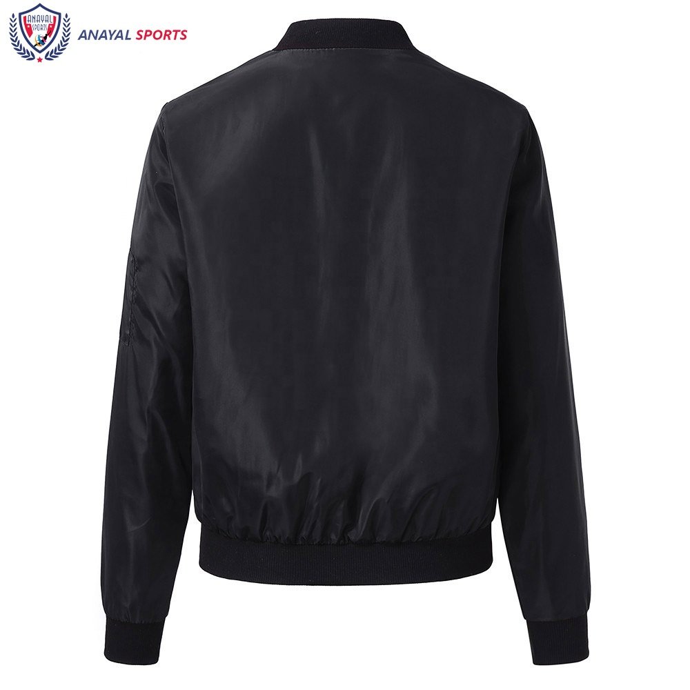 Black Color Women's Jackets Satin Polyester High Quality Best Custom Made Bomber Jackets