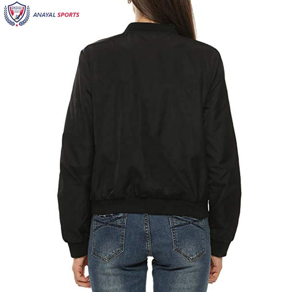 Black Color Women's Jackets Satin Polyester High Quality Best Custom Made Bomber Jackets