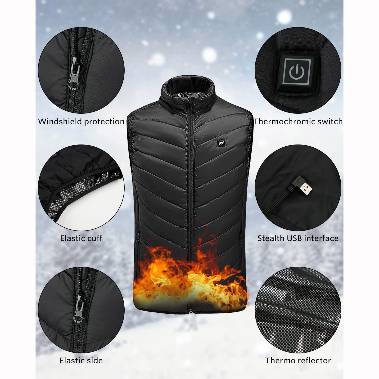 Custom USB Waterproof Body Warm usb Electric Battery Heated Vest Men's Heating Gilet For Winter