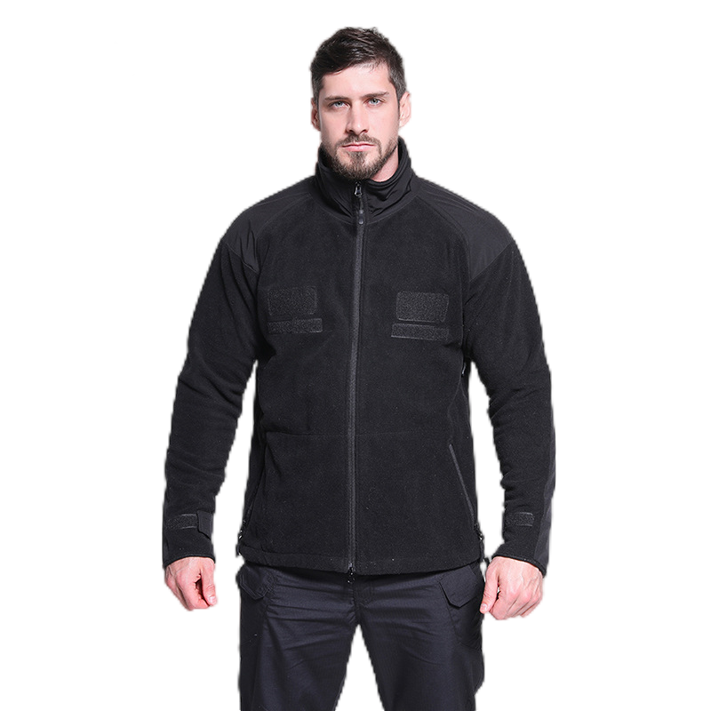 LAYENNE Men's stand collar Fleece velvet jacket outdoor sports tactics thickened warmth VEL CRO fleece jacket