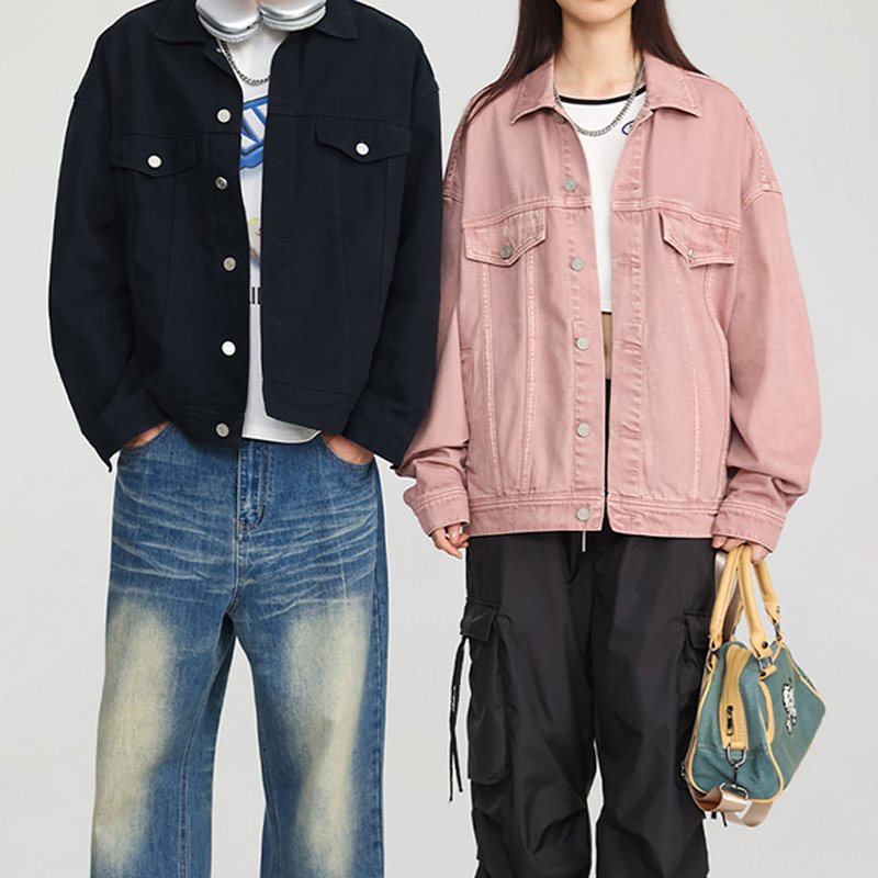 WJ-025 Fashional cowboy thick unisex jean jacket black denim jacket embossed logo denim men's jackets