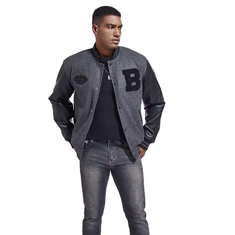 Oem Custom Logo Double Sleeve Black Leather Baseball Plus Size Men Varsity Jacket
