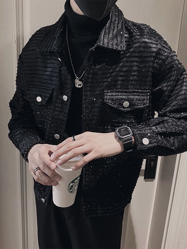 Winter Shinny Street Design Coat Casual Men Long Sleeve Loose fitting Jackets Casual Coat for Men