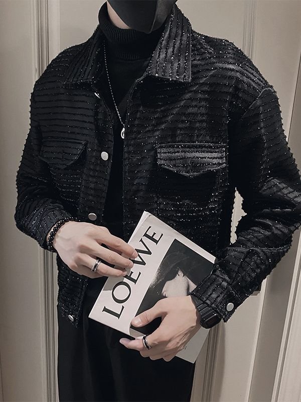 Winter Shinny Street Design Coat Casual Men Long Sleeve Loose fitting Jackets Casual Coat for Men