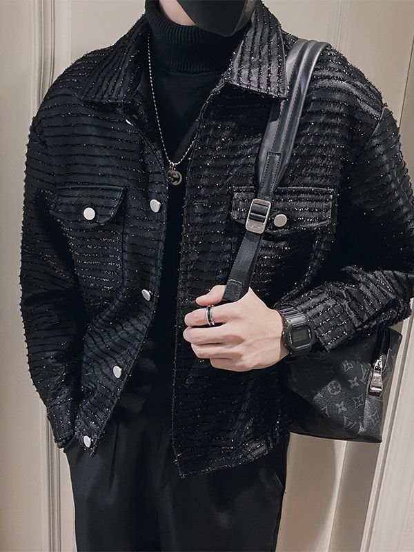 Winter Shinny Street Design Coat Casual Men Long Sleeve Loose fitting Jackets Casual Coat for Men